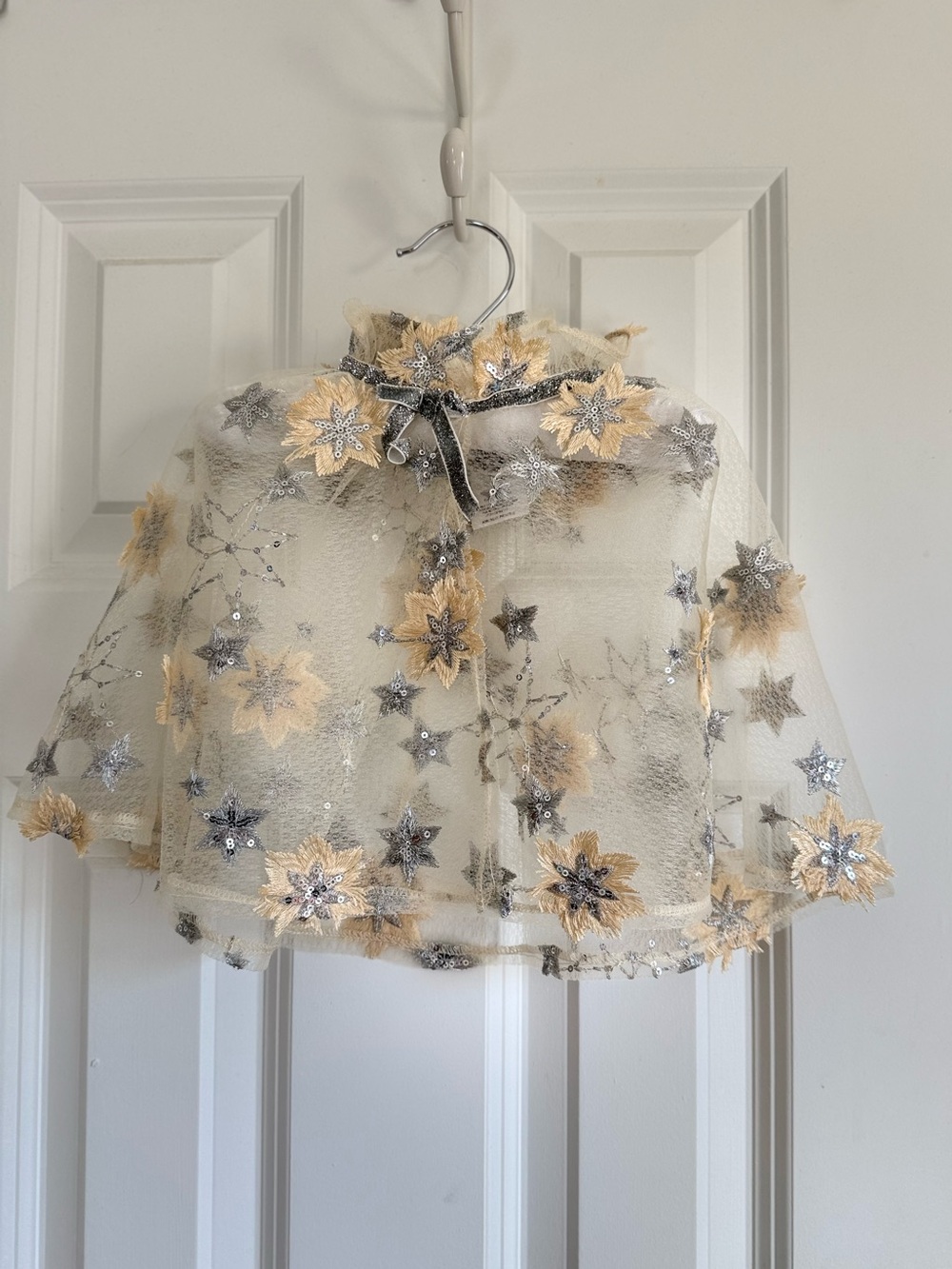 Badgley Mischka Ivory Sheer Star & Floral Embroidered Capelet
